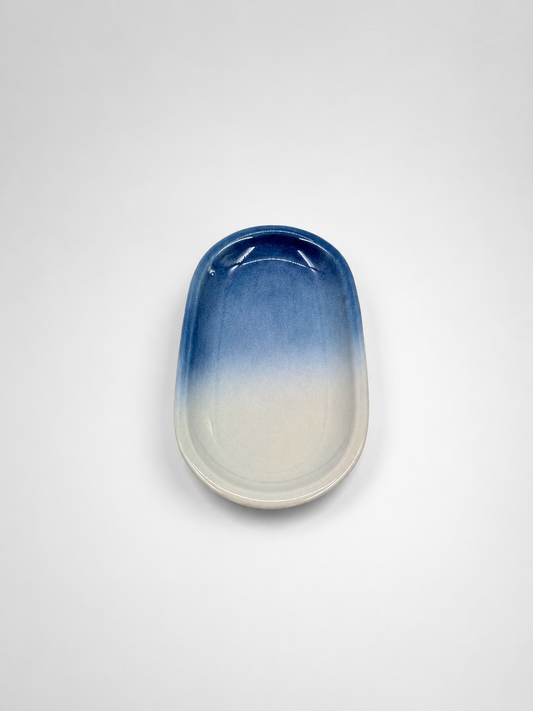 Vintage Pentik Finland Oval Serving Platter | Blue Gradient Ceramic Tray | Scandinavian Stoneware Serving Dish | 17 x 28 cm