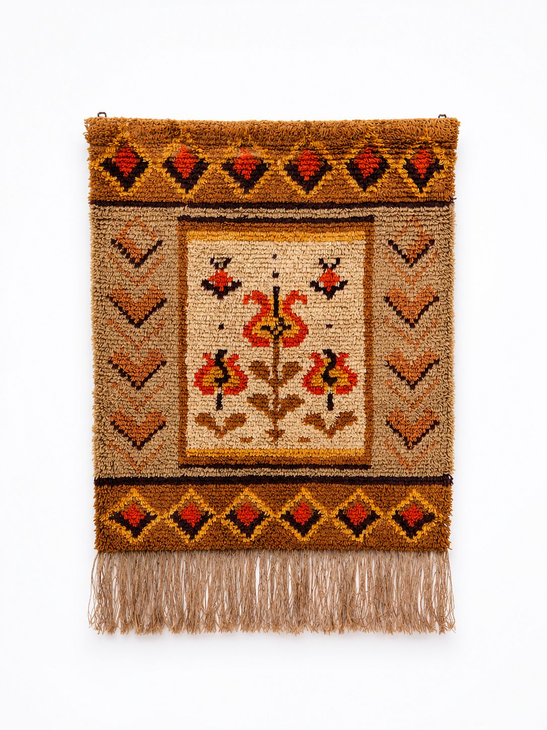 Vintage Finnish Ryijy "Pirtin Ikkuna" Wall Hanging – Handwoven Wool Textile Art – Scandinavian Tapestry Rug