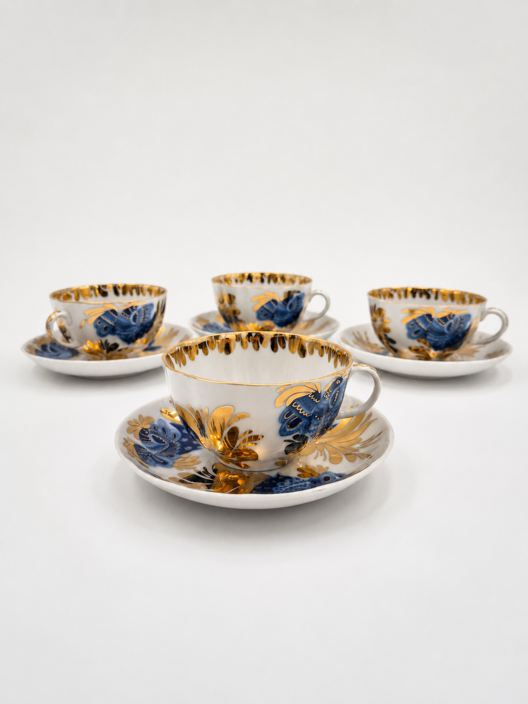 Set of 4 Vintage Lomonosov LFZ Tea Cup & Saucer