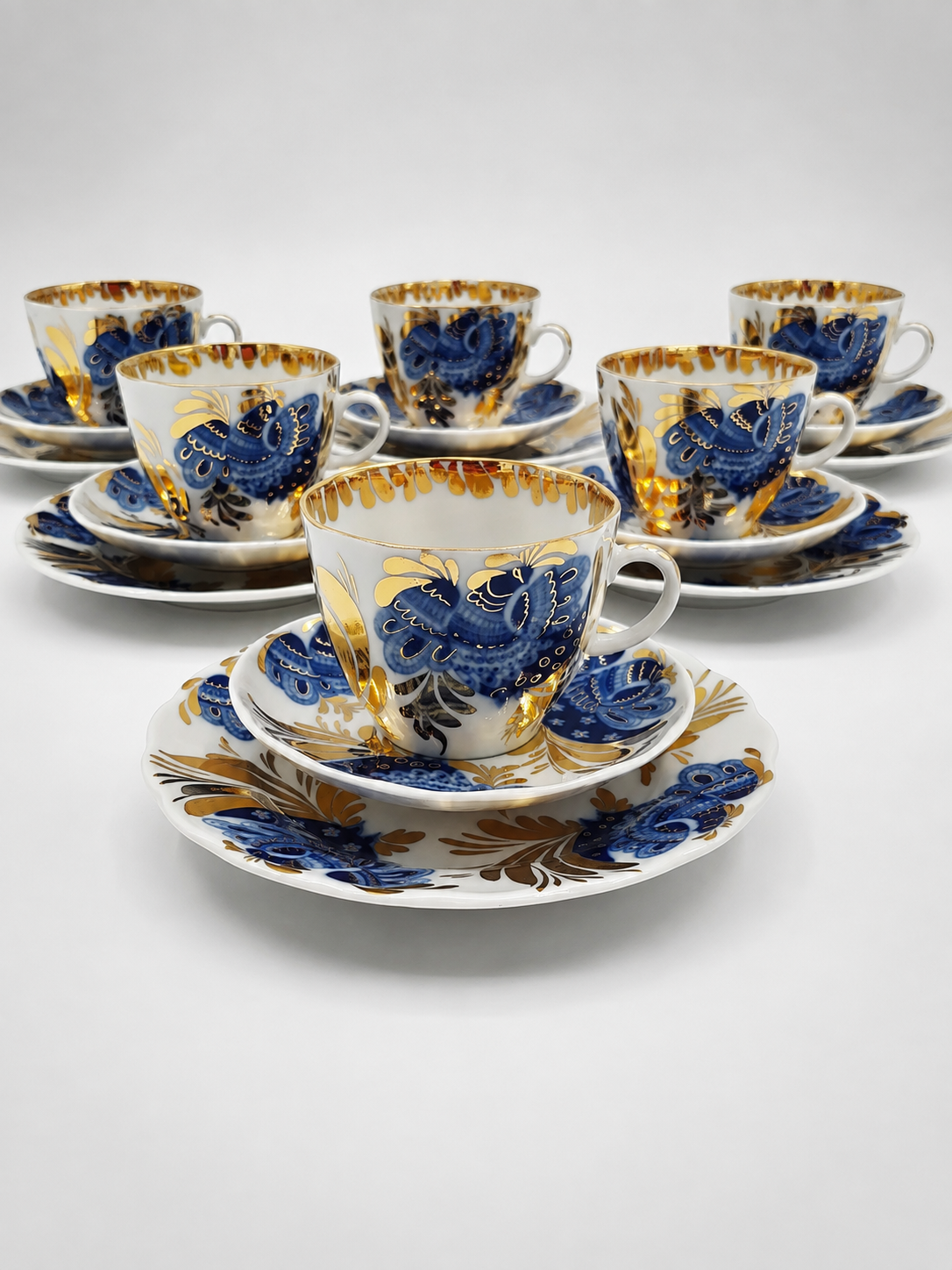 Vintage Lomonosov LFZ Golden Garden Coffee Set, 18-Piece USSR Porcelain