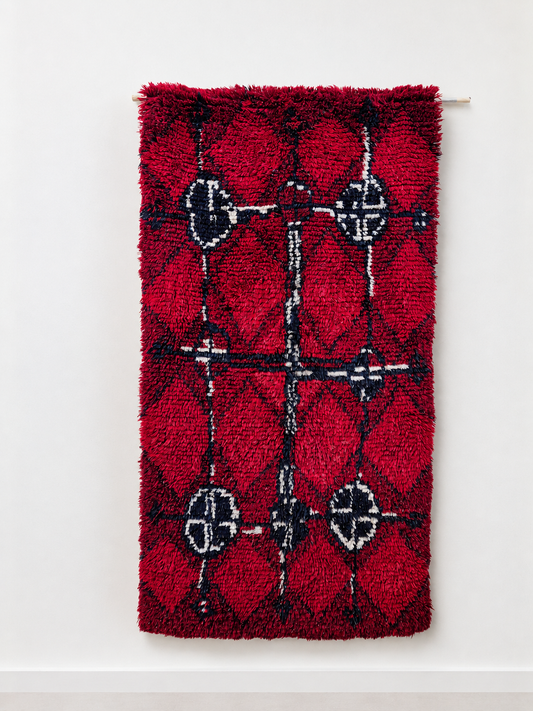Vintage Finnish Ryijy “Noitarumpu” by Raija Gripenberg – Helmi Vuorelma 1960s Wool Wall Rug
