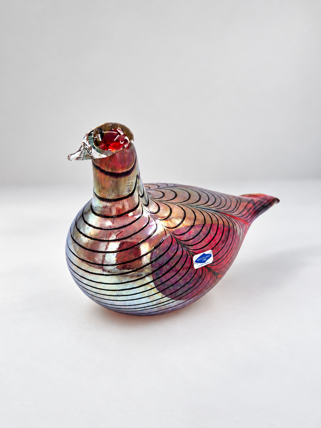 Vintage Oiva Toikka Iittala Glass Bird, Wine Red Iridescent Finnish Art Glass Sculpture, Nuutajärvi Scandinavian Design