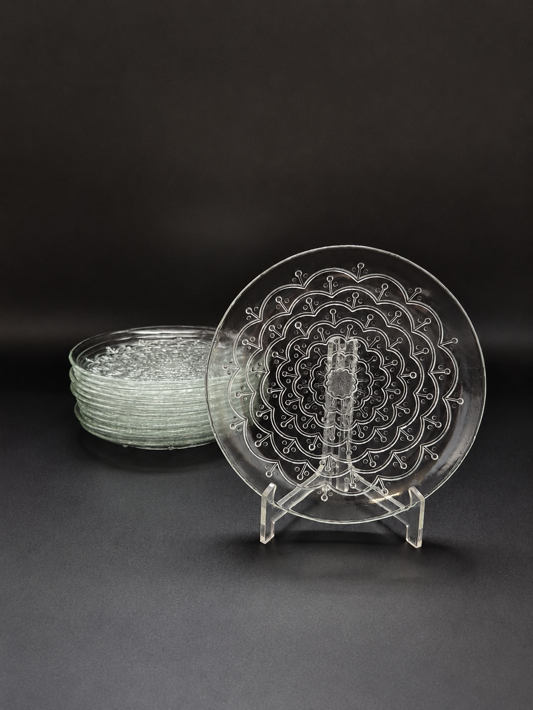 Set of 12 | Riihimäen Lasi Pitsi Plates – Helena Tynell, 1981