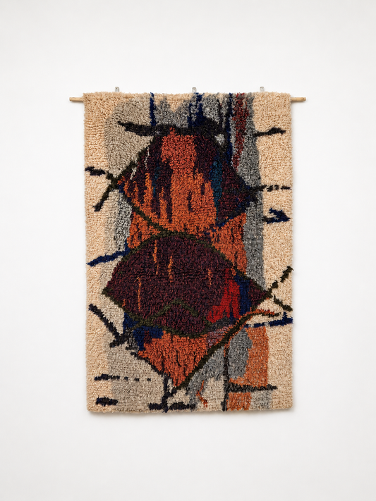 Tuula Saarenpää "Kuunkivet" Finnish Ryijy Wall Hanging – Vintage Scandinavian Wool Textile – 105 x 160 cm