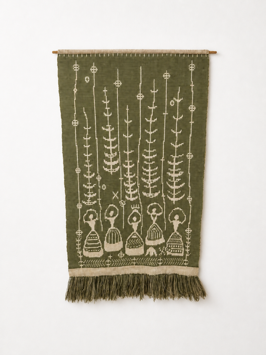 Elonkorjuu — Vintage Finnish Folk Art Wall Hanging by Laura Korpikaivo-Tamminen, 63 x 110 cm