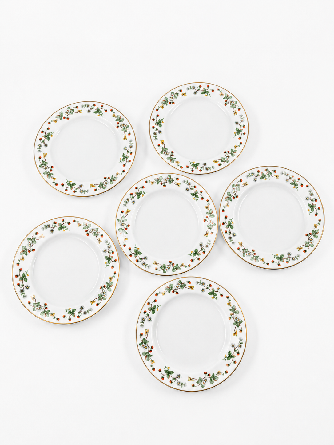 Set of 6 Christineholm Smultron Salad Plates 21 cm | Wild Strawberry Pattern | Scandinavian Tableware