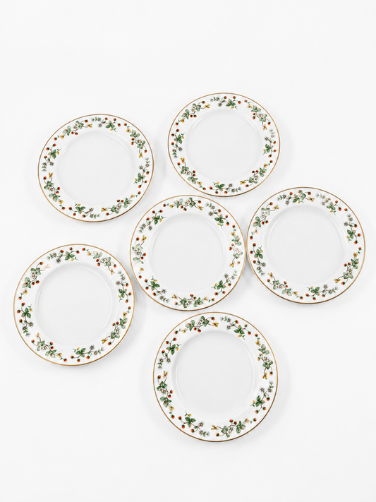 Set of 6 Christineholm Smultron Salad Plates 21 cm | Wild Strawberry Pattern | Scandinavian Tableware