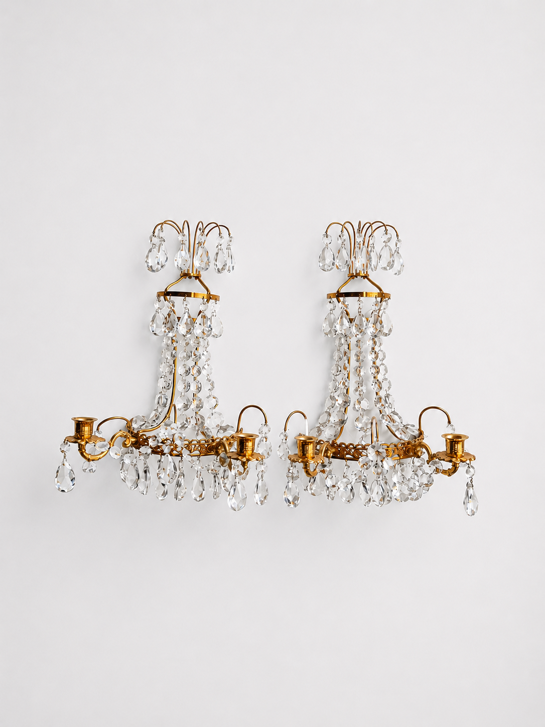 Pair of 2 Turun Kristalli Crystal Wall Candle Sconces
