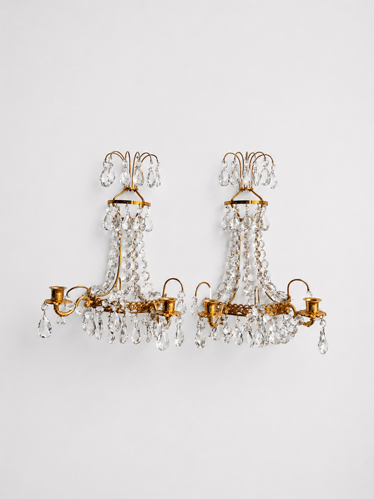 Pair of 2 Turun Kristalli Crystal Wall Candle Sconces