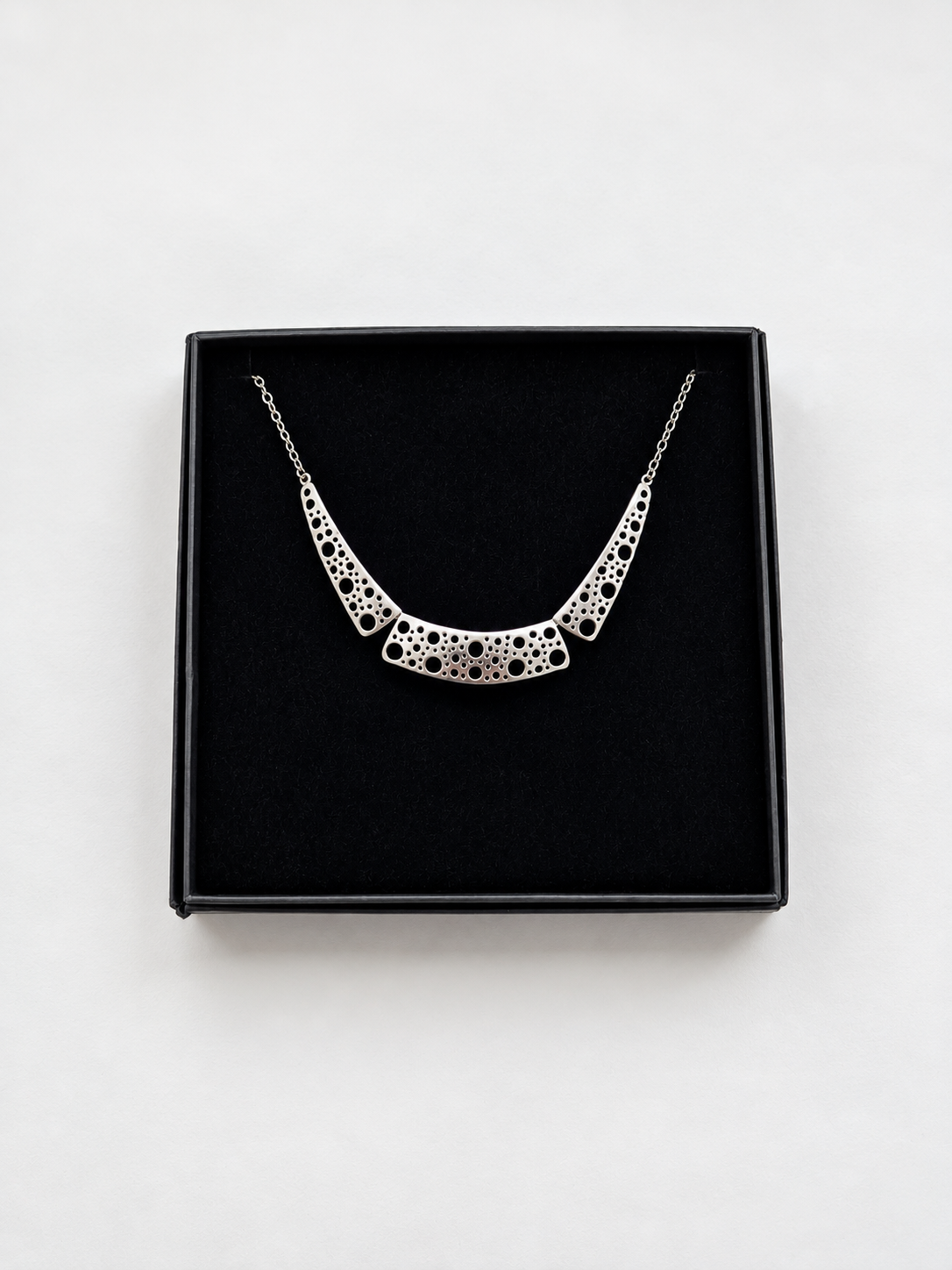 Liisa Vitali Silver Bubble Necklace, Finnish Designer Jewellery, Openwork Statement Necklace with Original Box