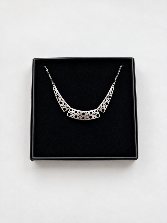 Liisa Vitali Silver Bubble Necklace, Finnish Designer Jewellery, Openwork Statement Necklace with Original Box
