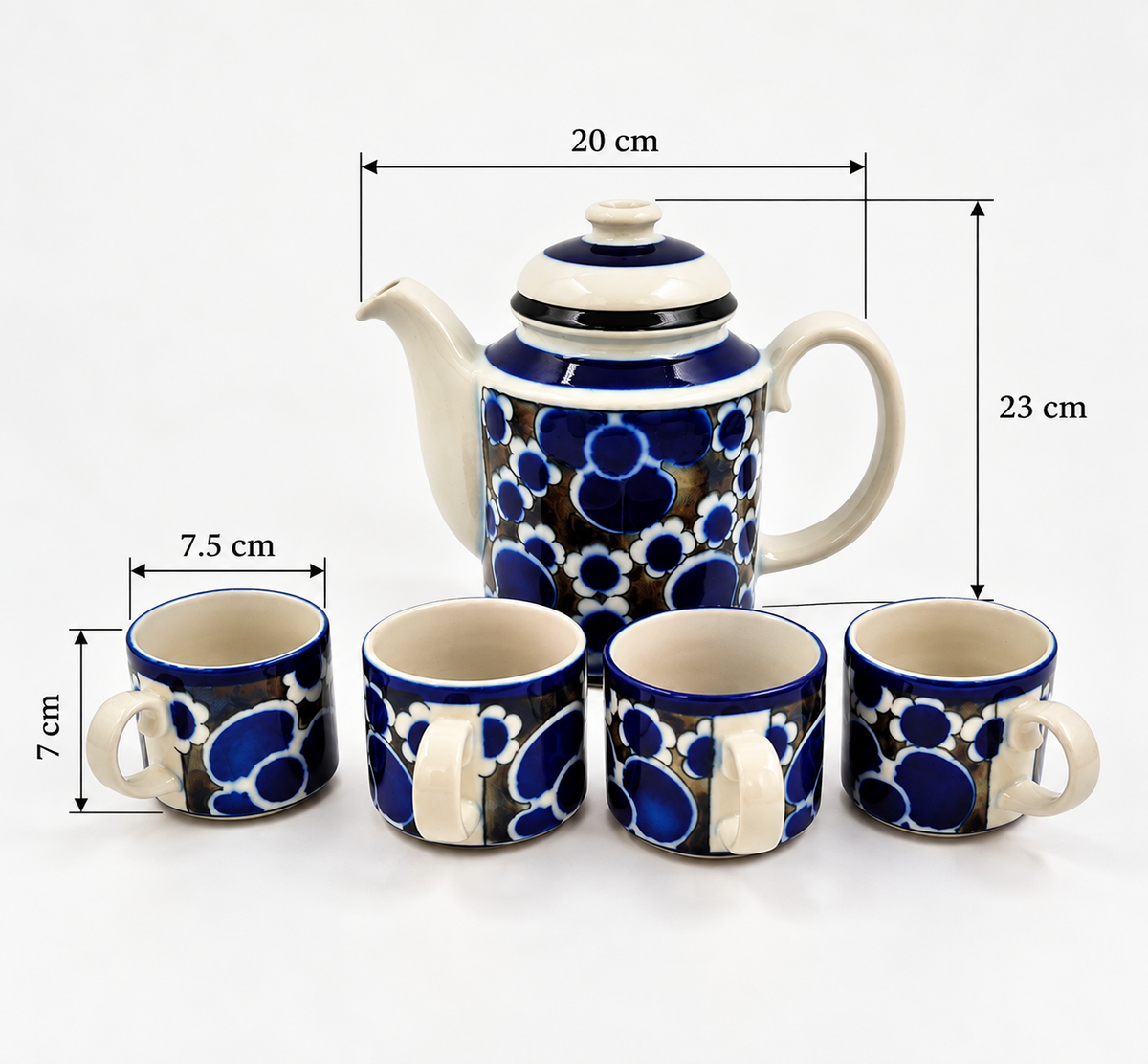 Arabia Saara Coffee Set – Anja Jaatinen-Winquist, 4 Cups & Coffee Pot, 1971–1976