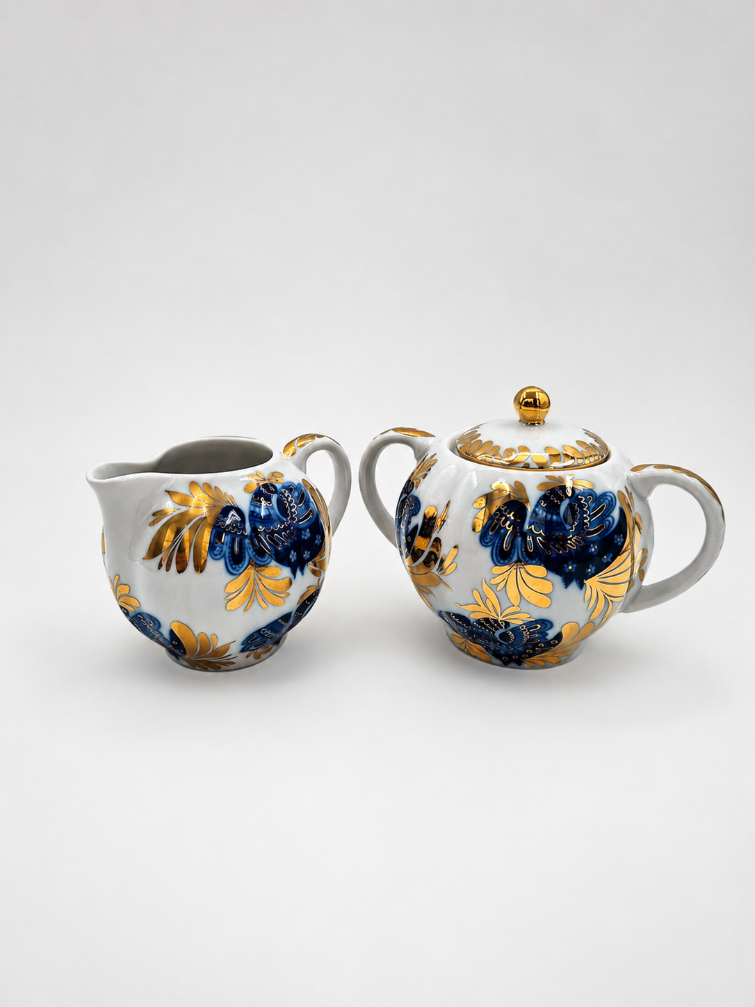 Vintage Lomonosov Golden Garden Creamer & Sugar Bowl