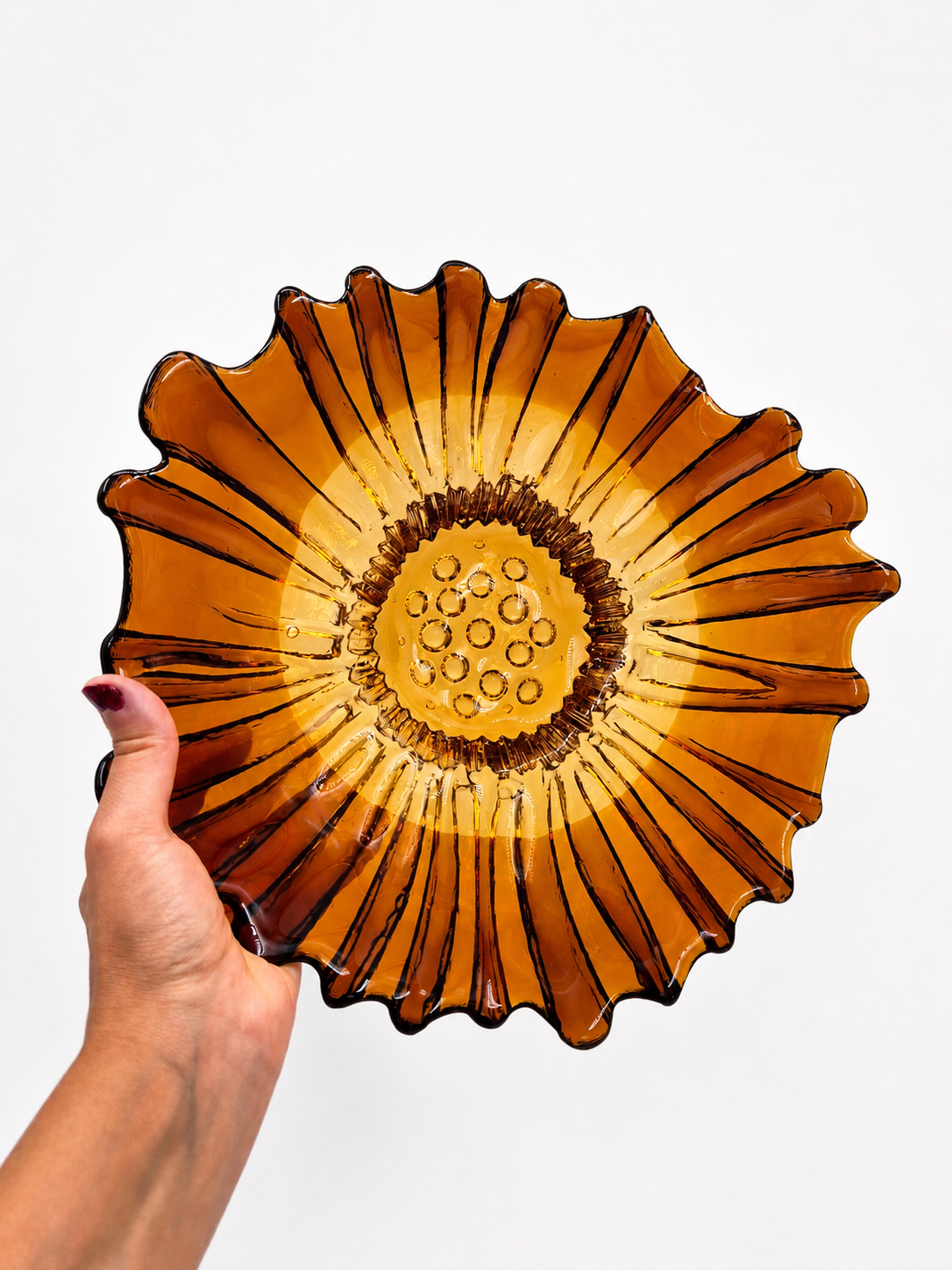 Vintage Humppila Tokka Glass Bowl, Tauno Wirkkala, Amber Finnish Art Glass