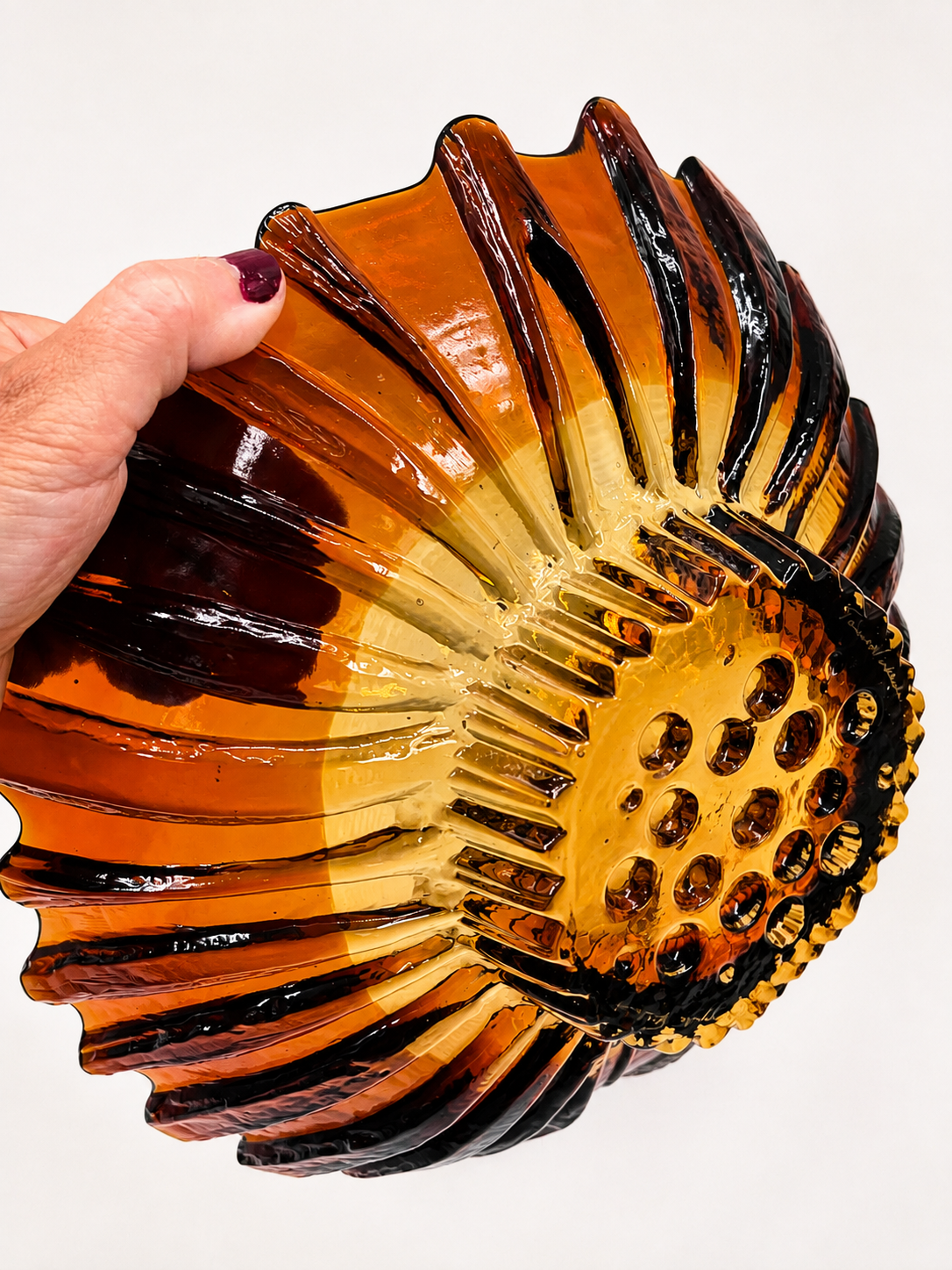 Vintage Humppila Tokka Glass Bowl, Tauno Wirkkala, Amber Finnish Art Glass