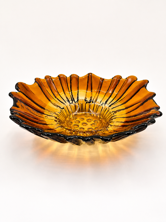 Vintage Humppila Tokka Glass Bowl, Tauno Wirkkala, Amber Finnish Art Glass