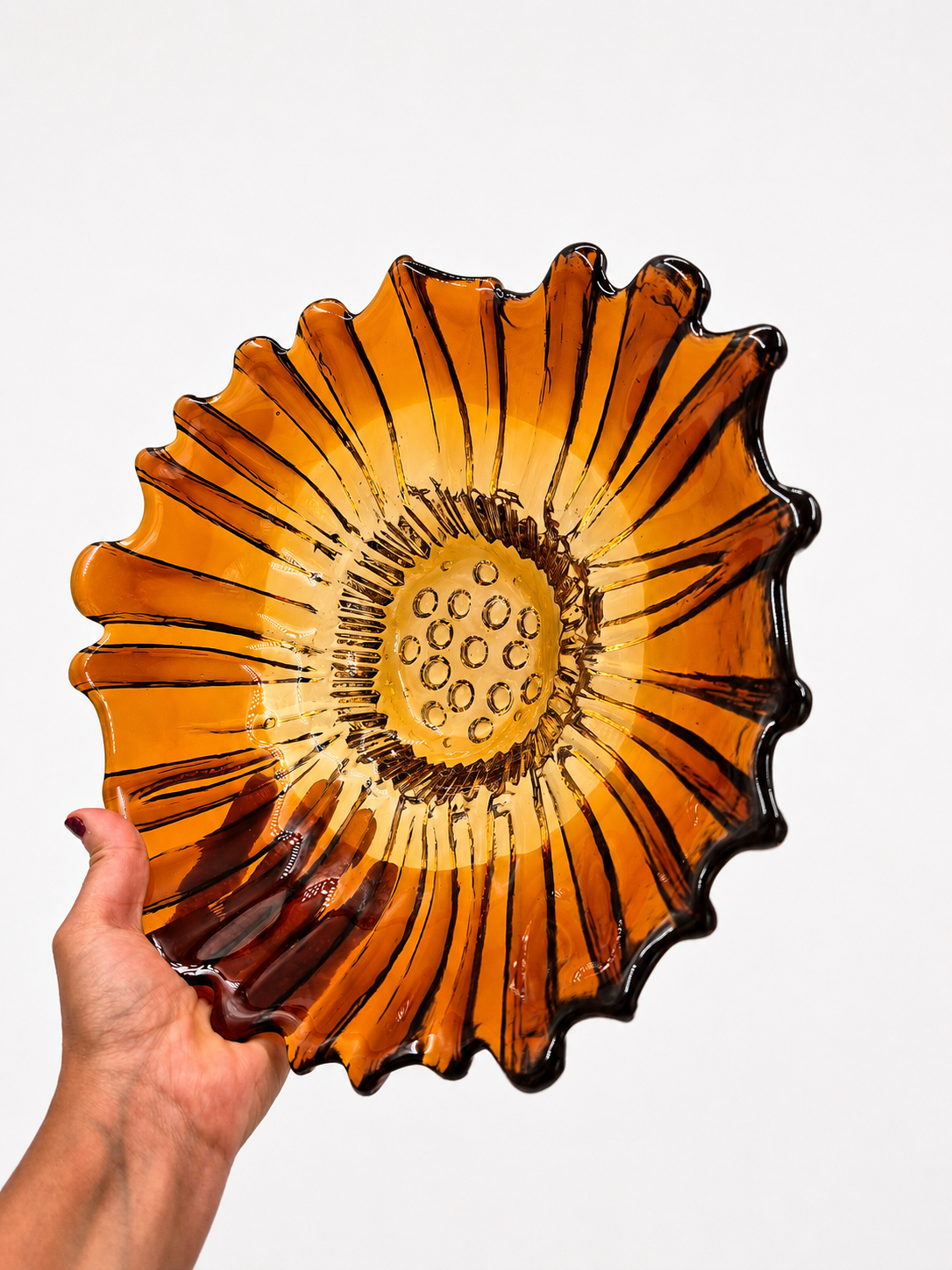 Vintage Humppila Tokka Glass Bowl, Tauno Wirkkala, Amber Finnish Art Glass