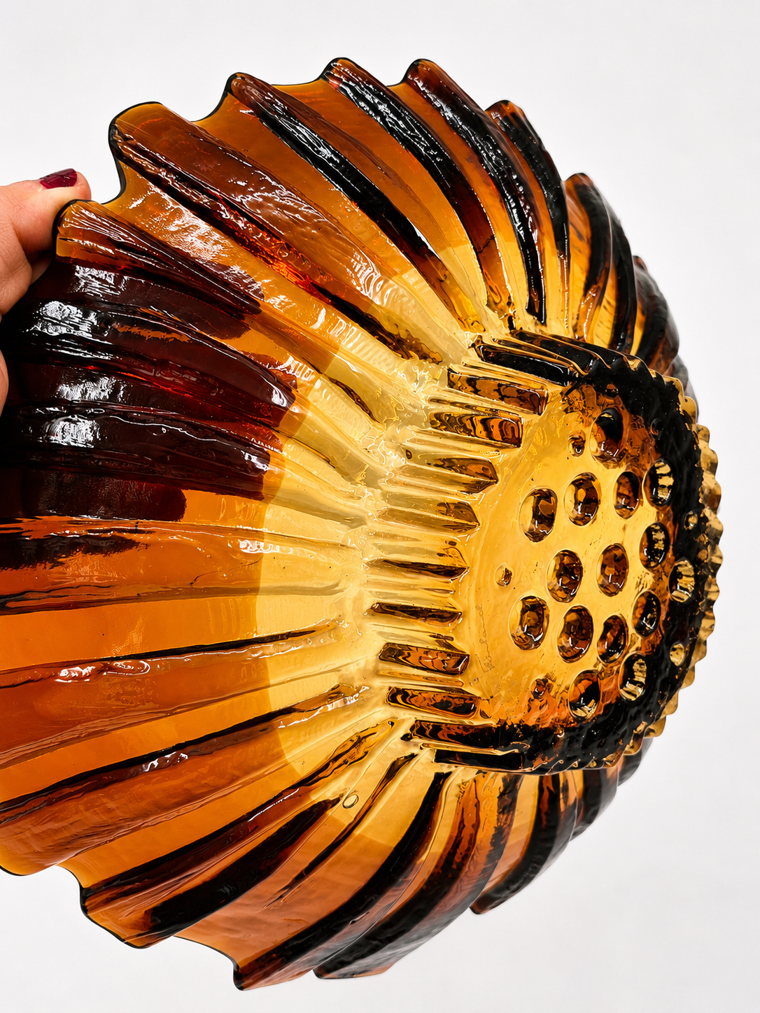 Vintage Humppila Tokka Glass Bowl, Tauno Wirkkala, Amber Finnish Art Glass