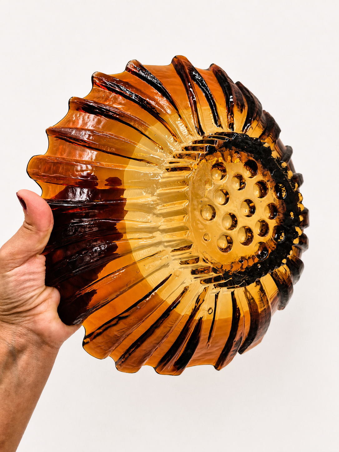 Vintage Humppila Tokka Glass Bowl, Tauno Wirkkala, Amber Finnish Art Glass