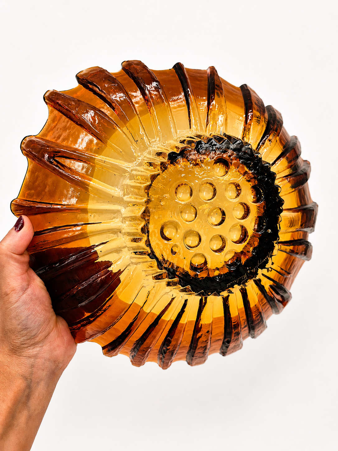 Vintage Humppila Tokka Glass Bowl, Tauno Wirkkala, Amber Finnish Art Glass