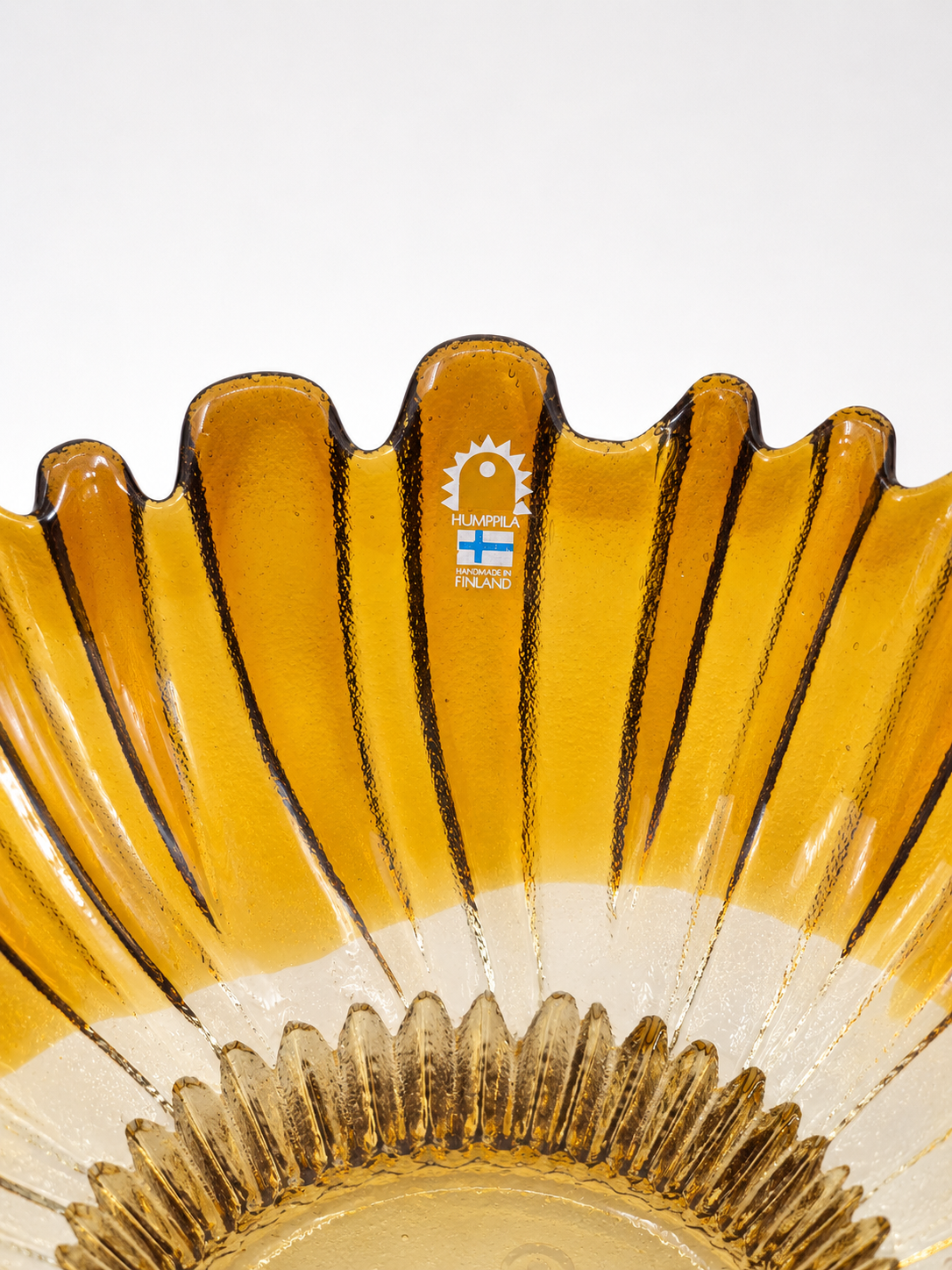Vintage Humppila Tokka Bowl by Tauno Wirkkala, Amber Glass Bowl, Finnish Art Glass, 1970s Kalevala Series