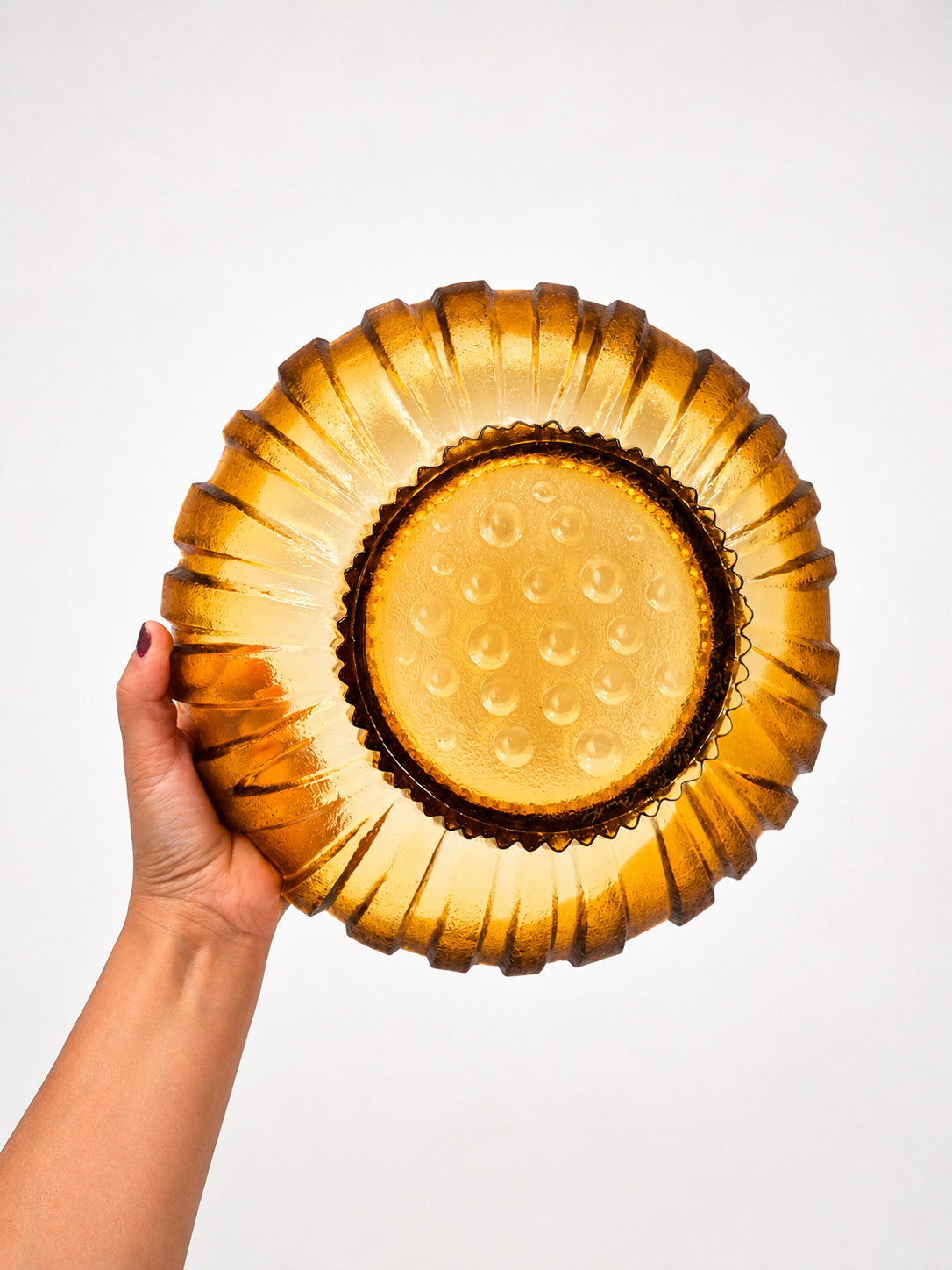 Vintage Humppila Tokka Bowl by Tauno Wirkkala, Amber Glass Bowl, Finnish Art Glass, 1970s Kalevala Series