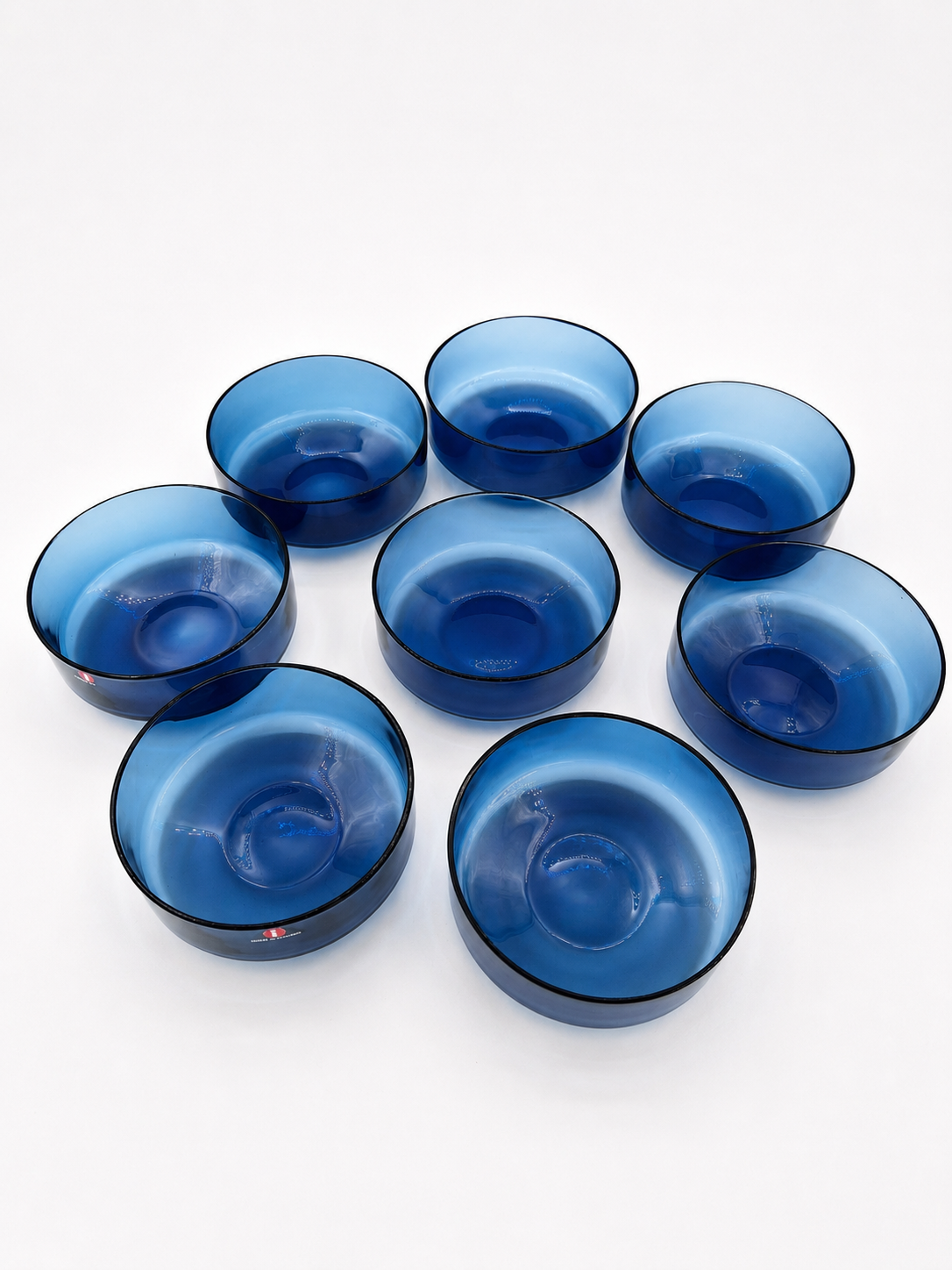 Set of 8 Vintage Iittala i-line Blue Glass Bowls, Timo Sarpaneva, Finnish Mid-Century Design