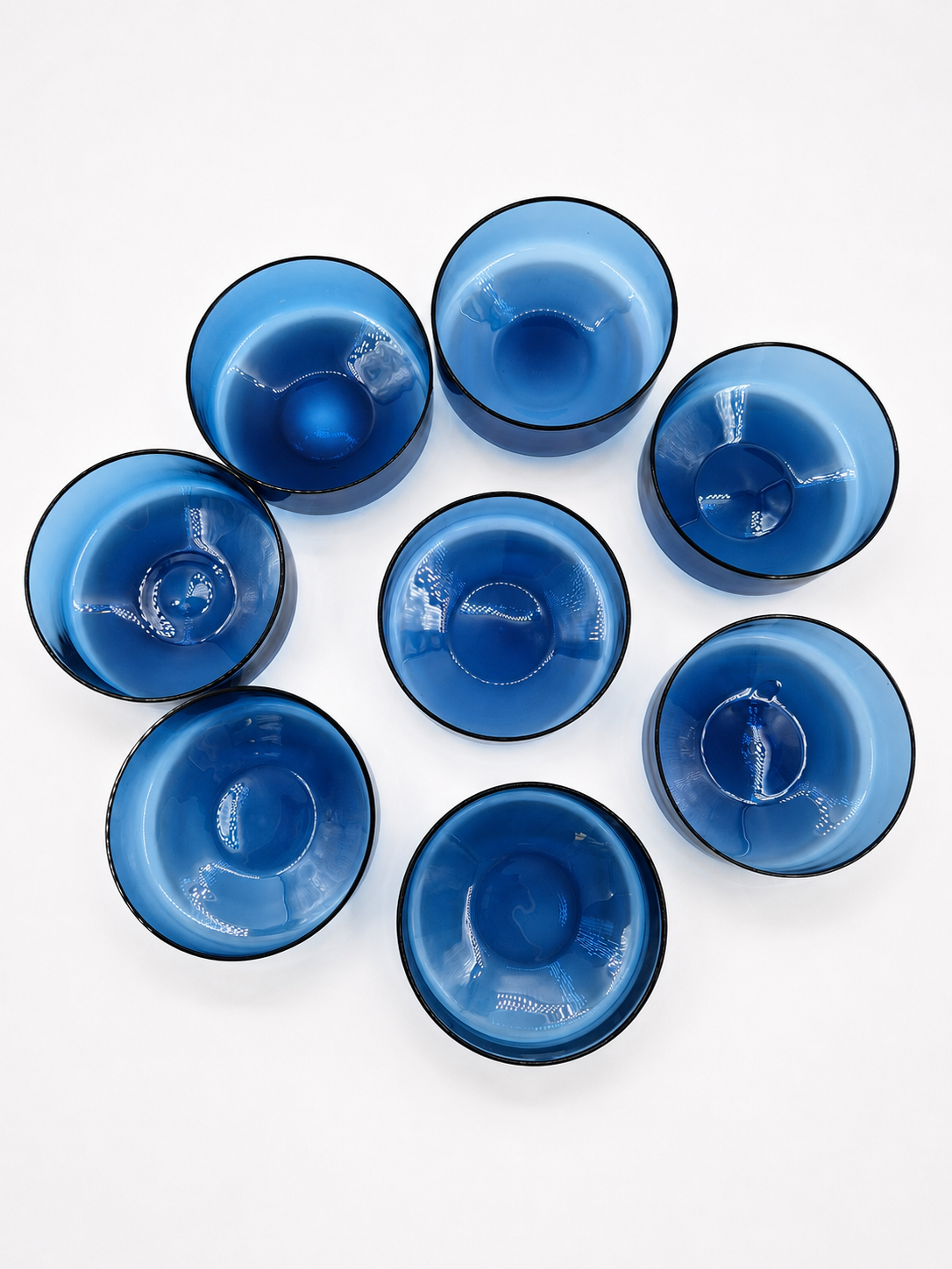 Set of 8 Vintage Iittala i-line Blue Glass Bowls, Timo Sarpaneva, Finnish Mid-Century Design
