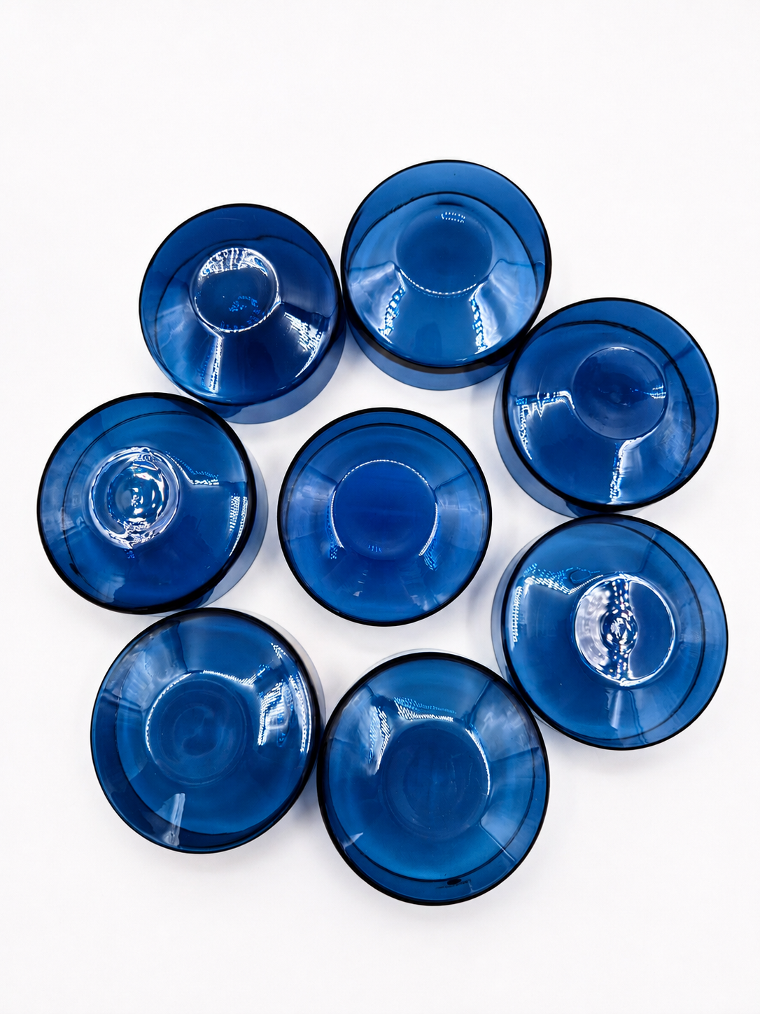 Set of 8 Vintage Iittala i-line Blue Glass Bowls, Timo Sarpaneva, Finnish Mid-Century Design