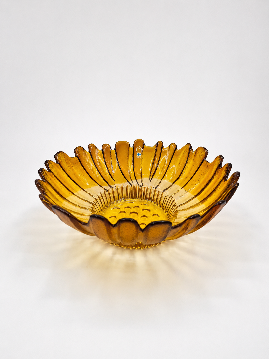 Vintage Humppila Tokka Bowl by Tauno Wirkkala, Amber Glass Bowl, Finnish Art Glass, 1970s Kalevala Series