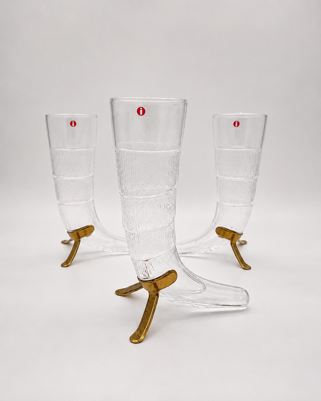 Iittala Harald Beer Horn - Valto Kokko - Vintage Finnish Glass with Brass Stand