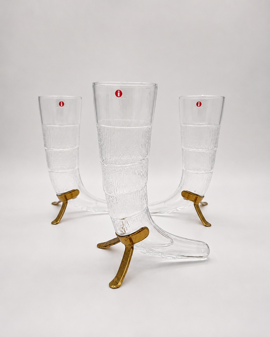 Iittala Harald Beer Horn - Valto Kokko - Vintage Finnish Glass with Brass Stand