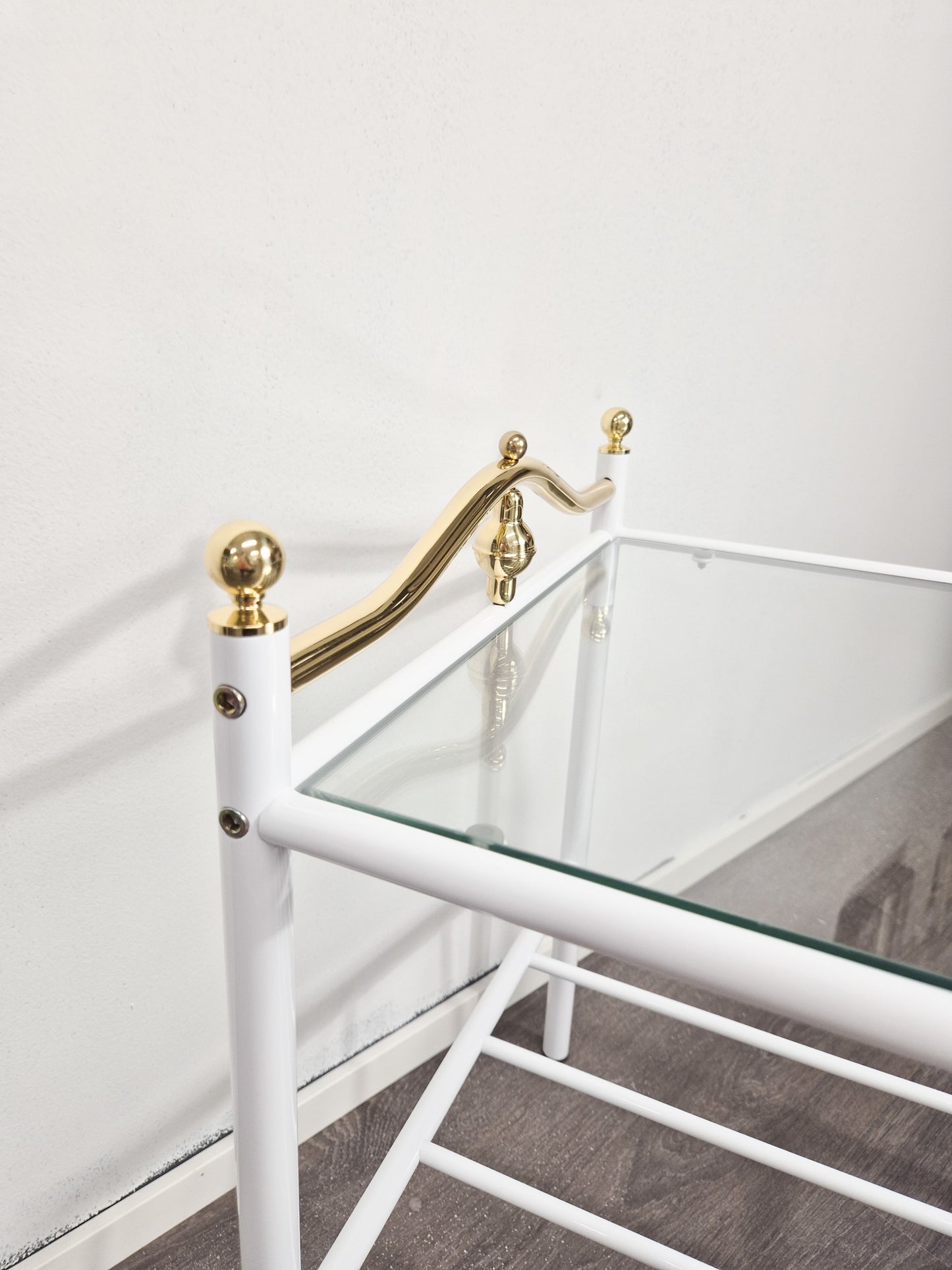 Vintage Finnish Side Tables (Pair) – White Metal, Glass & Brass Details