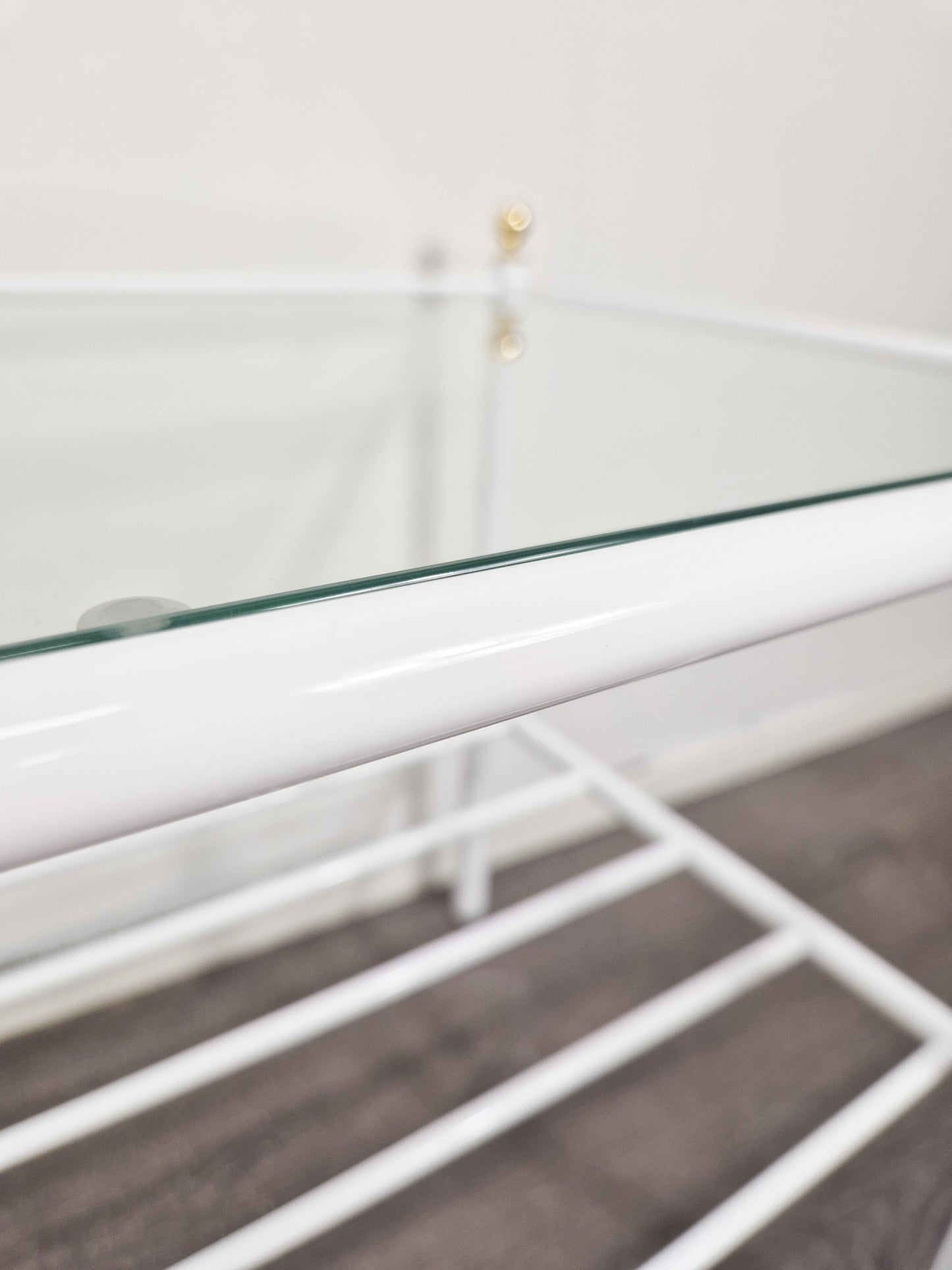 Vintage Finnish Side Tables (Pair) – White Metal, Glass & Brass Details