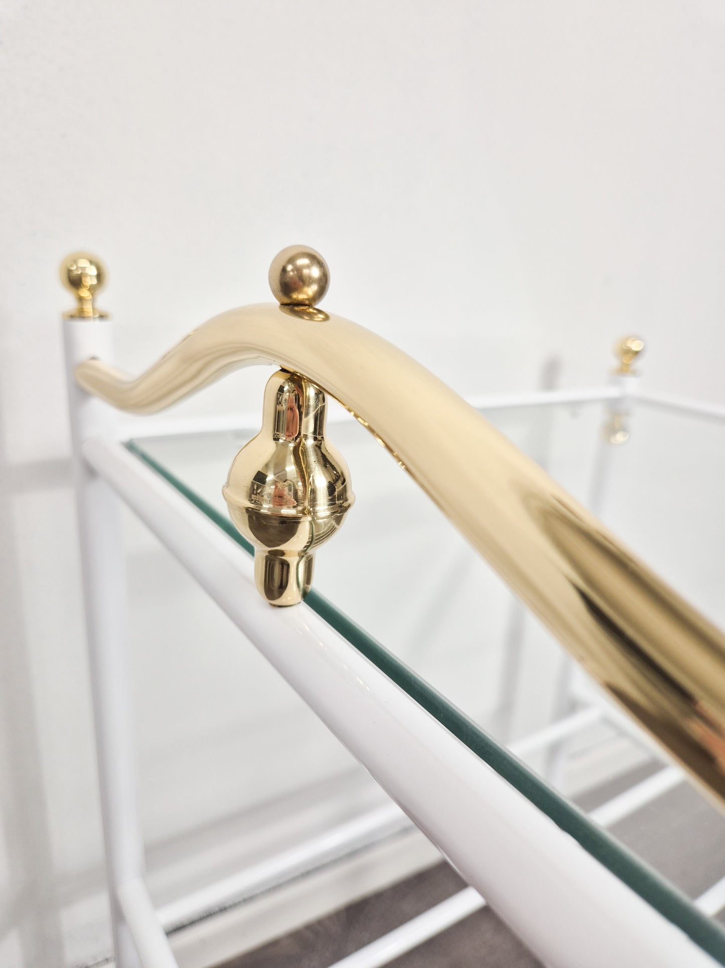 Vintage Finnish Side Tables (Pair) – White Metal, Glass & Brass Details