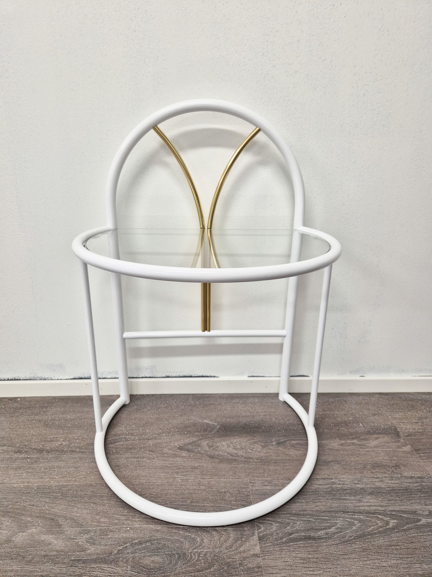 Vintage Finnish Side Tables (Pair) – White Metal, Glass & Brass | Messin Oy