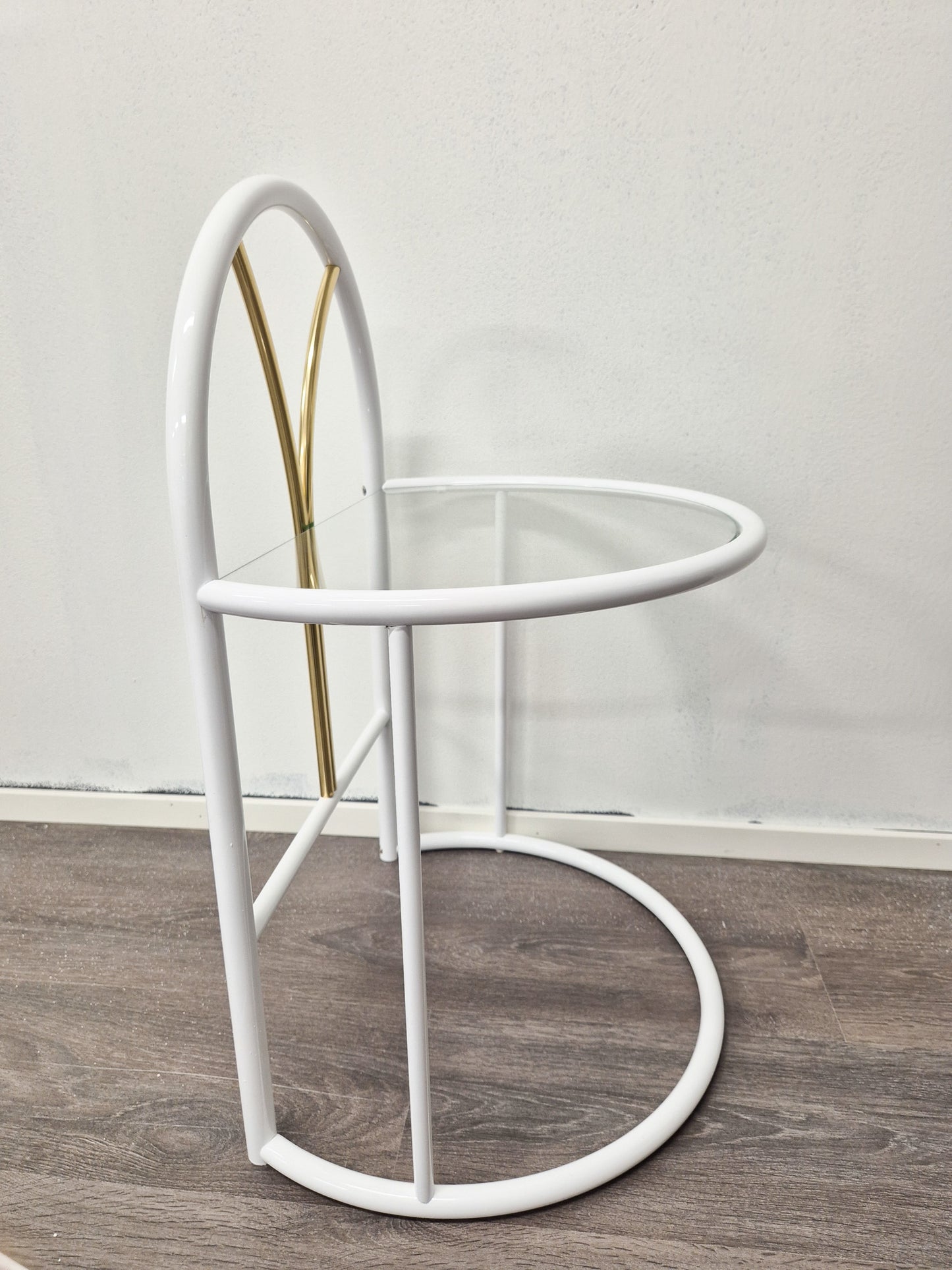 Vintage Finnish Side Tables (Pair) – White Metal, Glass & Brass | Messin Oy
