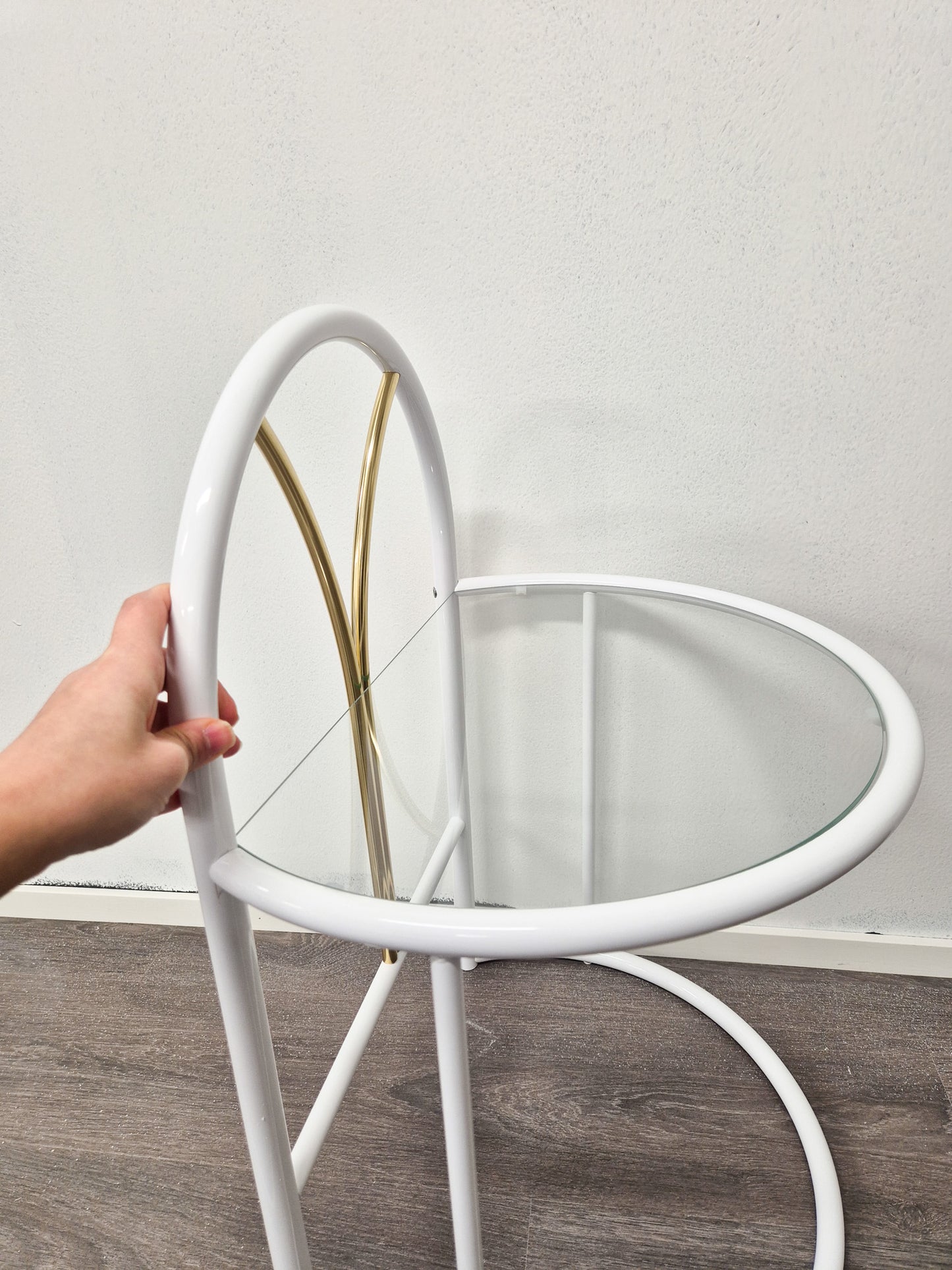 Vintage Finnish Side Tables (Pair) – White Metal, Glass & Brass | Messin Oy