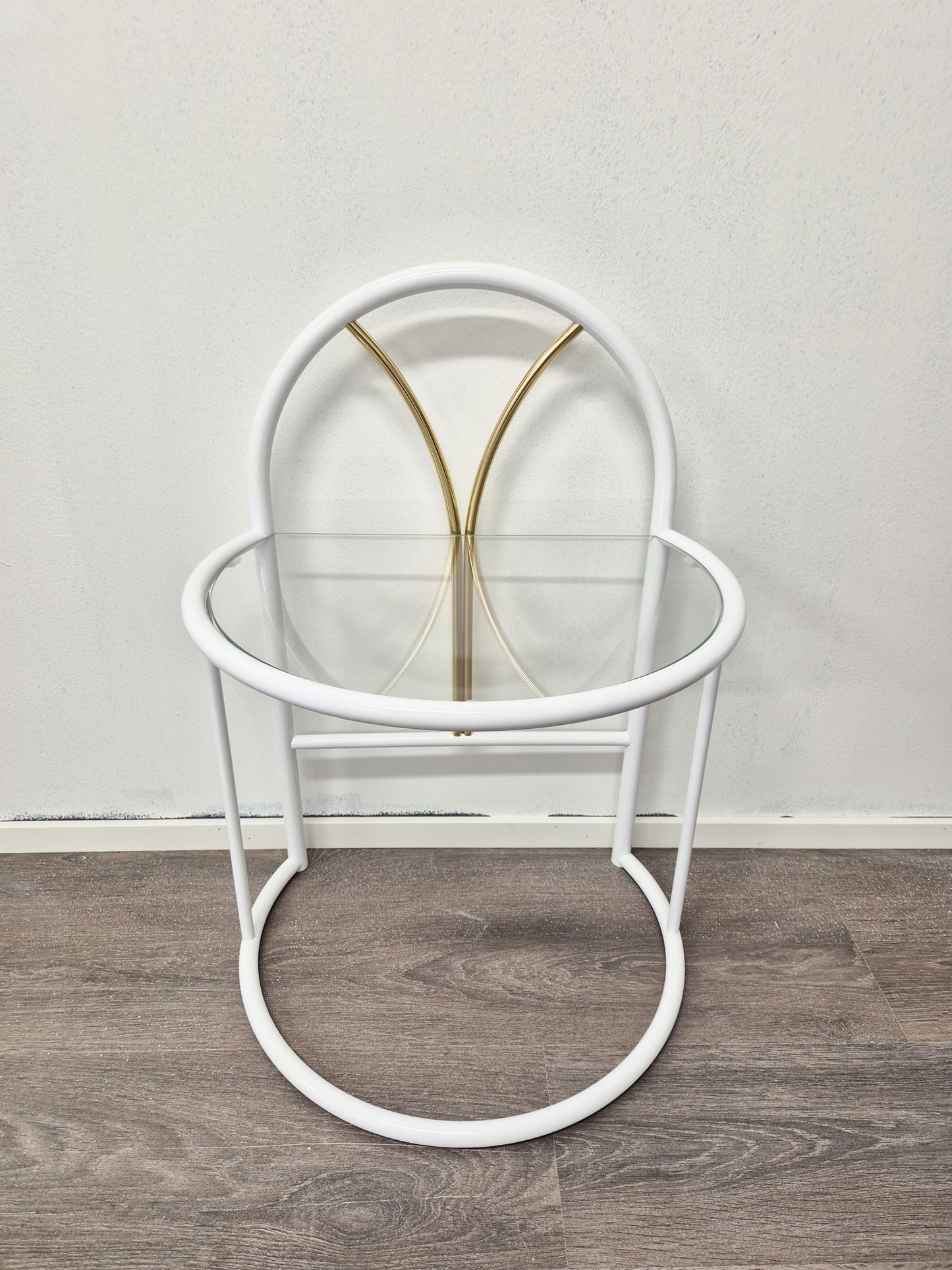 Vintage Finnish Side Tables (Pair) – White Metal, Glass & Brass | Messin Oy