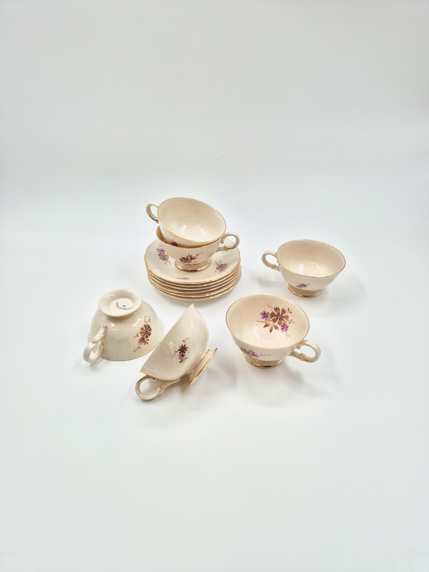 Set of 6 Arabia Raili Coffee Cups and Saucers – Vintage Finnish Porcelain Coffee Set