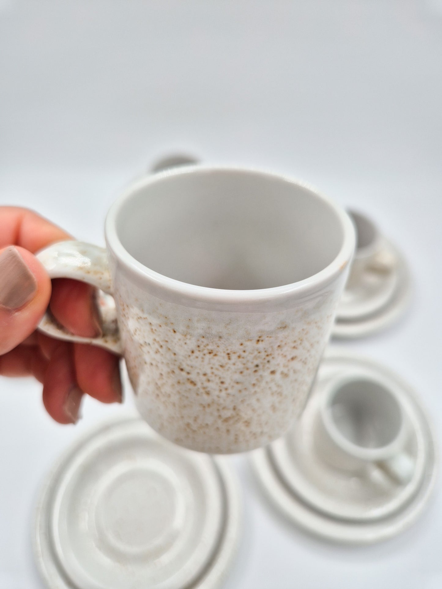 Set of 6 Pentik Riekko Coffee Trios – Vintage Finnish Stoneware Cups, Saucers & Plates