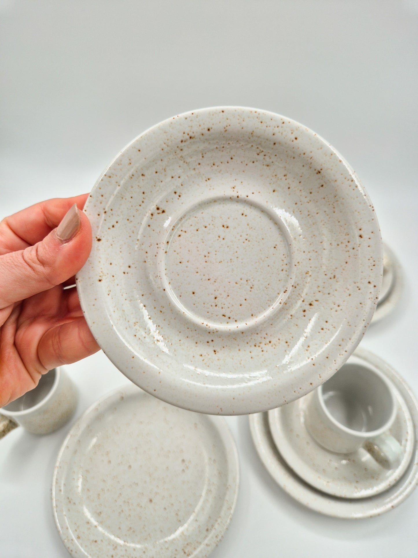 Set of 6 Pentik Riekko Coffee Trios – Vintage Finnish Stoneware Cups, Saucers & Plates
