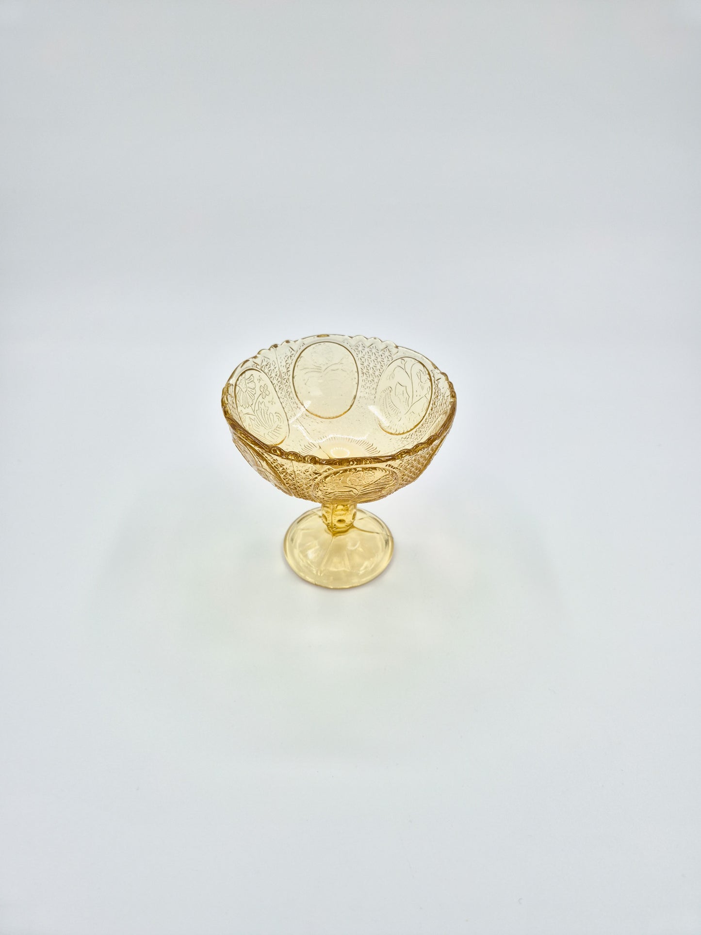 Vintage Olympia Amber Glass Compote Bowl – Pressed Glass Pedestal Dessert Bowl