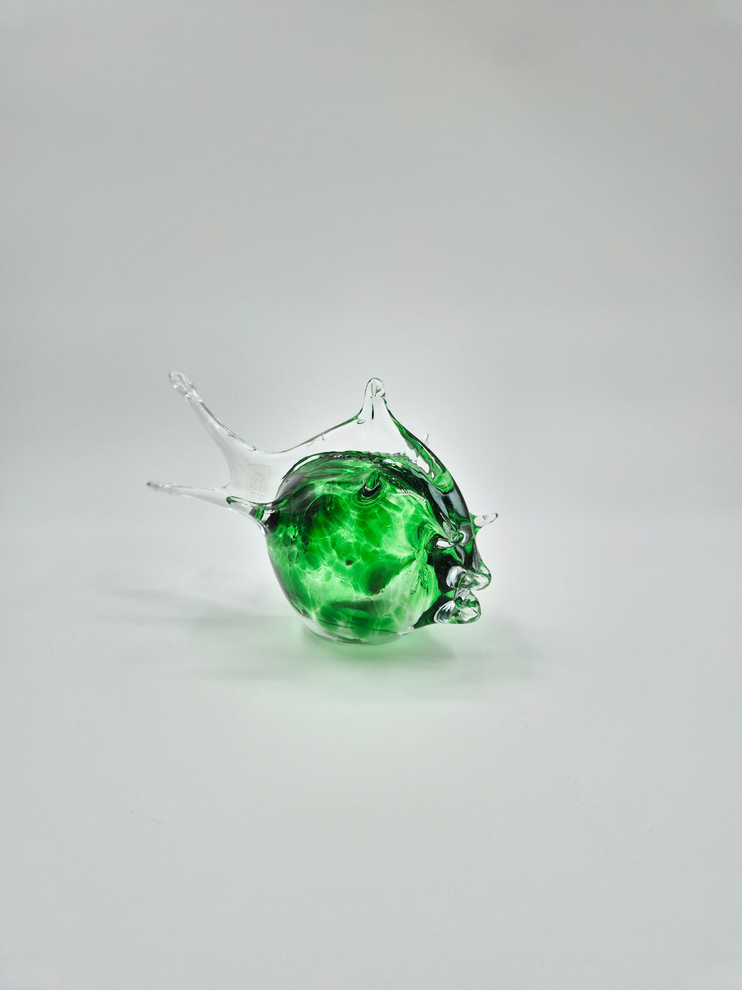Vintage Studio Art Glass Fish – Hand Blown Green & Clear Glass Sculpture