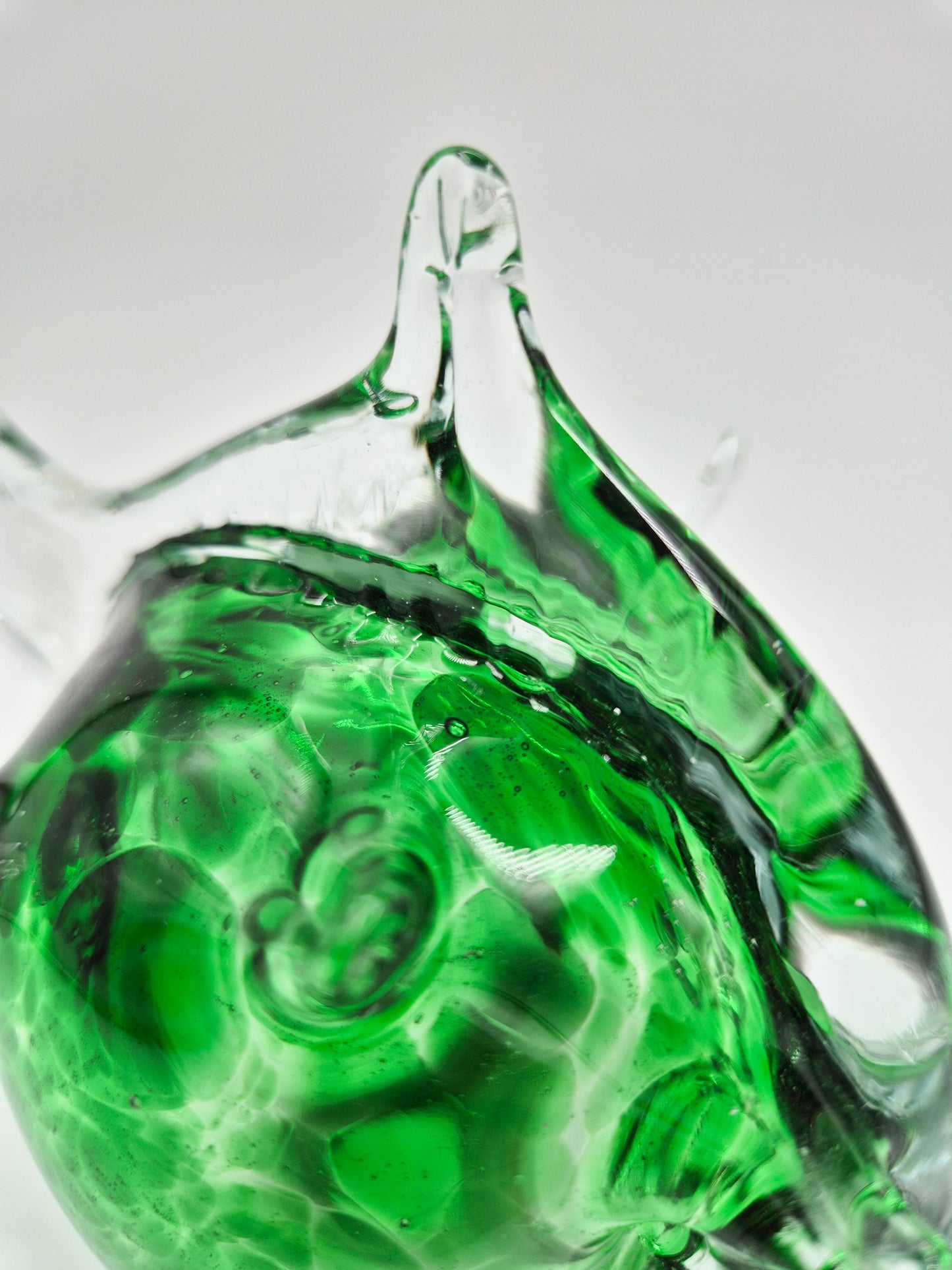 Vintage Studio Art Glass Fish – Hand Blown Green & Clear Glass Sculpture