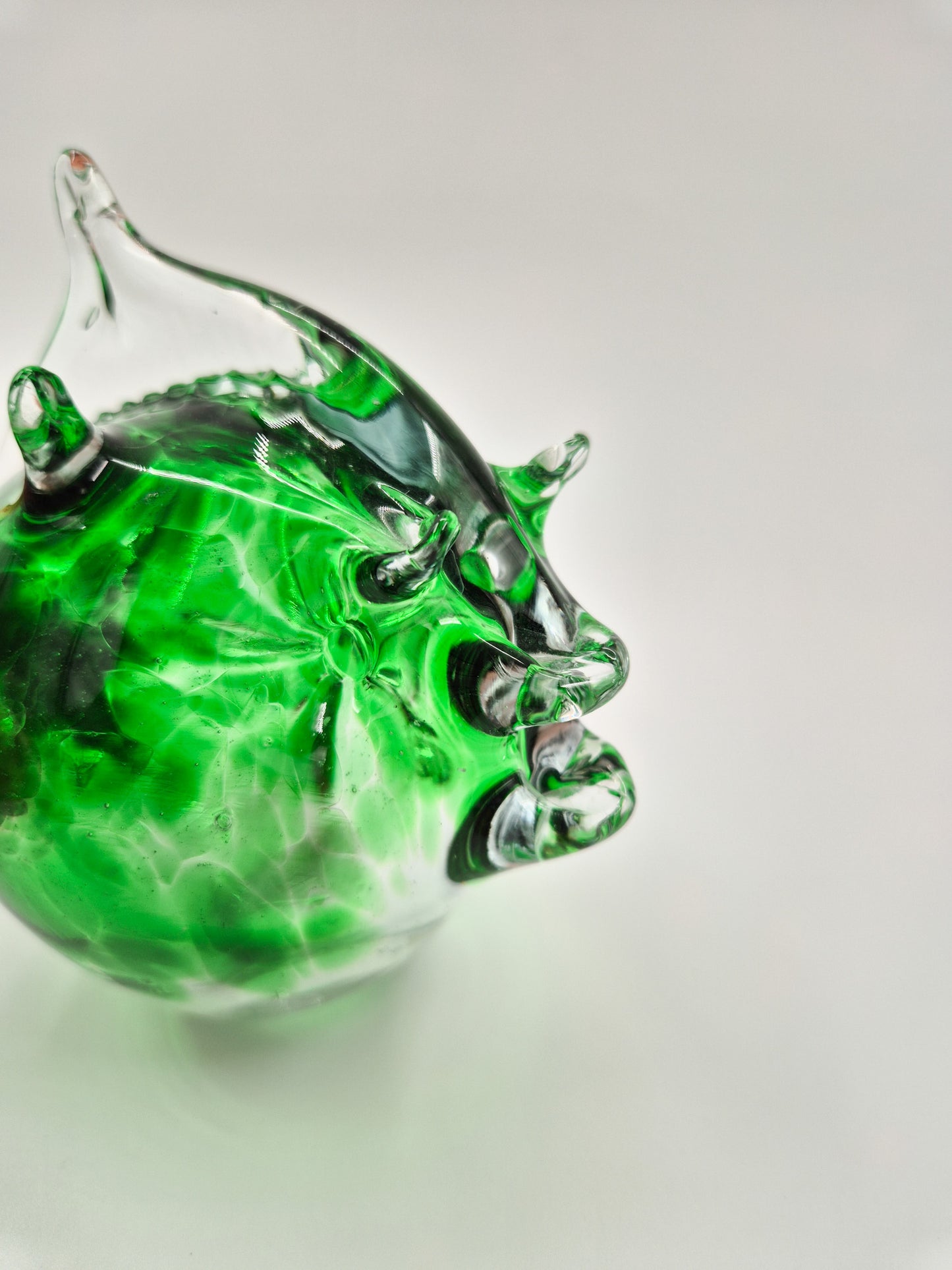 Vintage Studio Art Glass Fish – Hand Blown Green & Clear Glass Sculpture