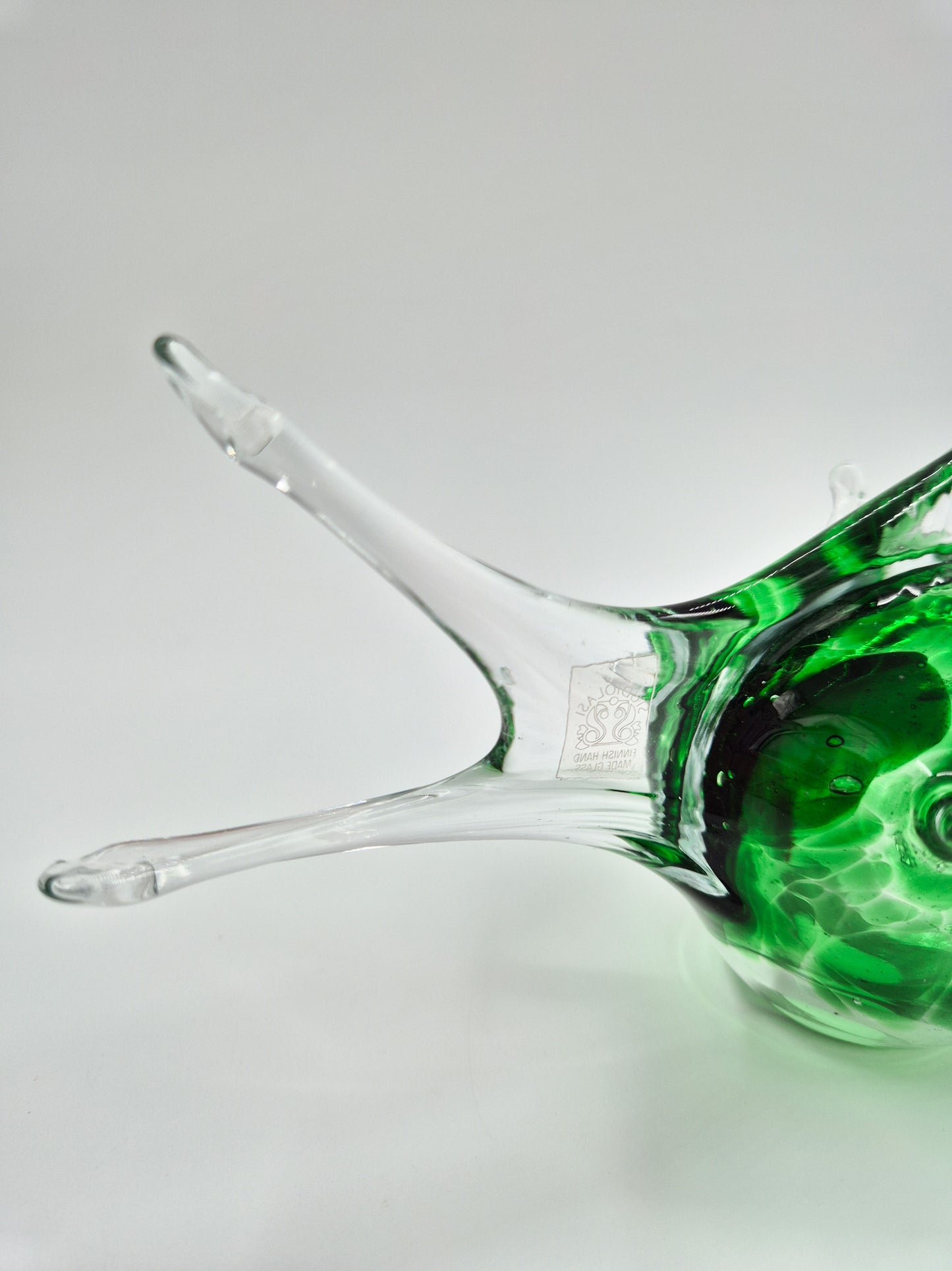 Vintage Studio Art Glass Fish – Hand Blown Green & Clear Glass Sculpture