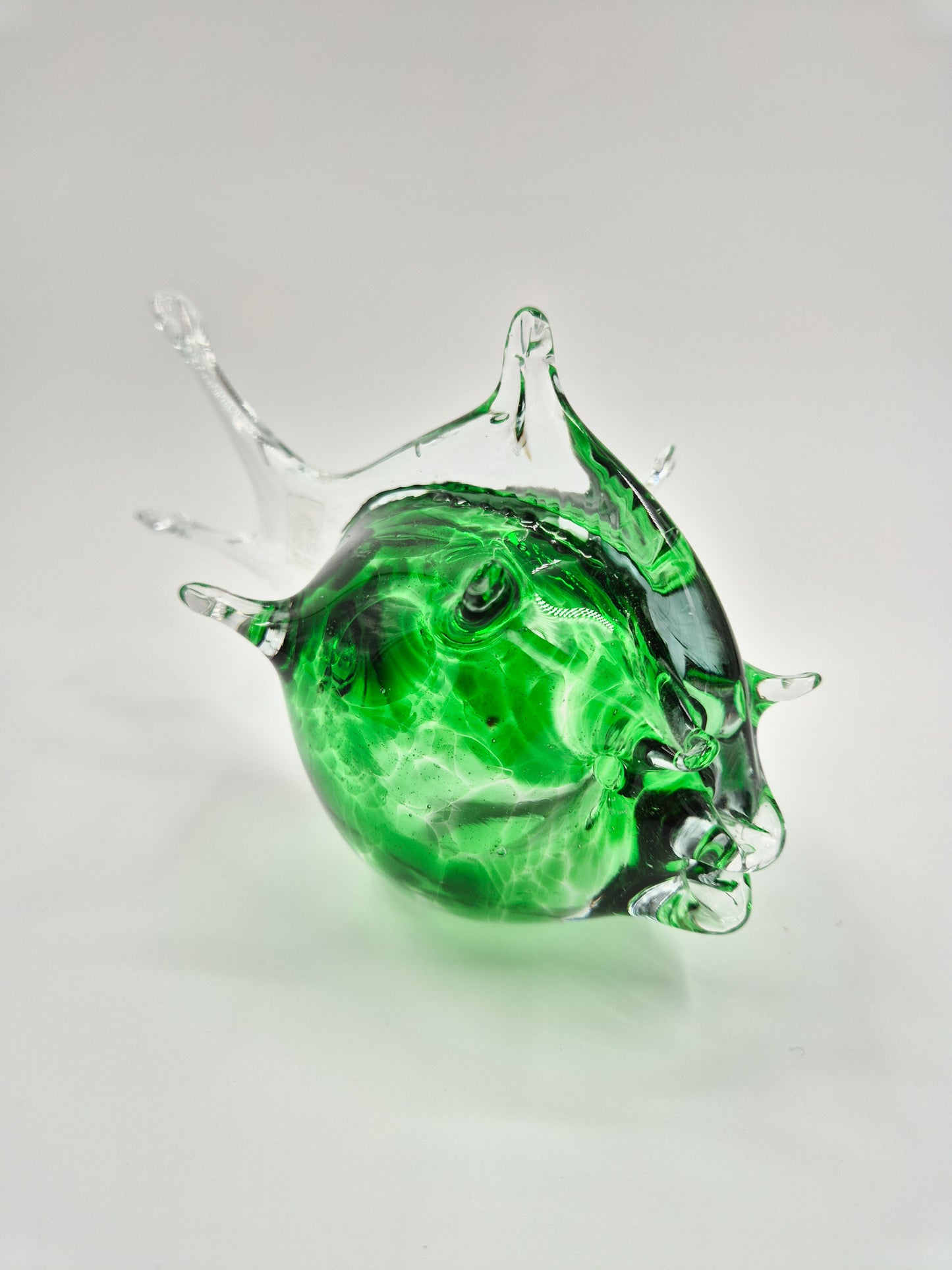 Vintage Studio Art Glass Fish – Hand Blown Green & Clear Glass Sculpture
