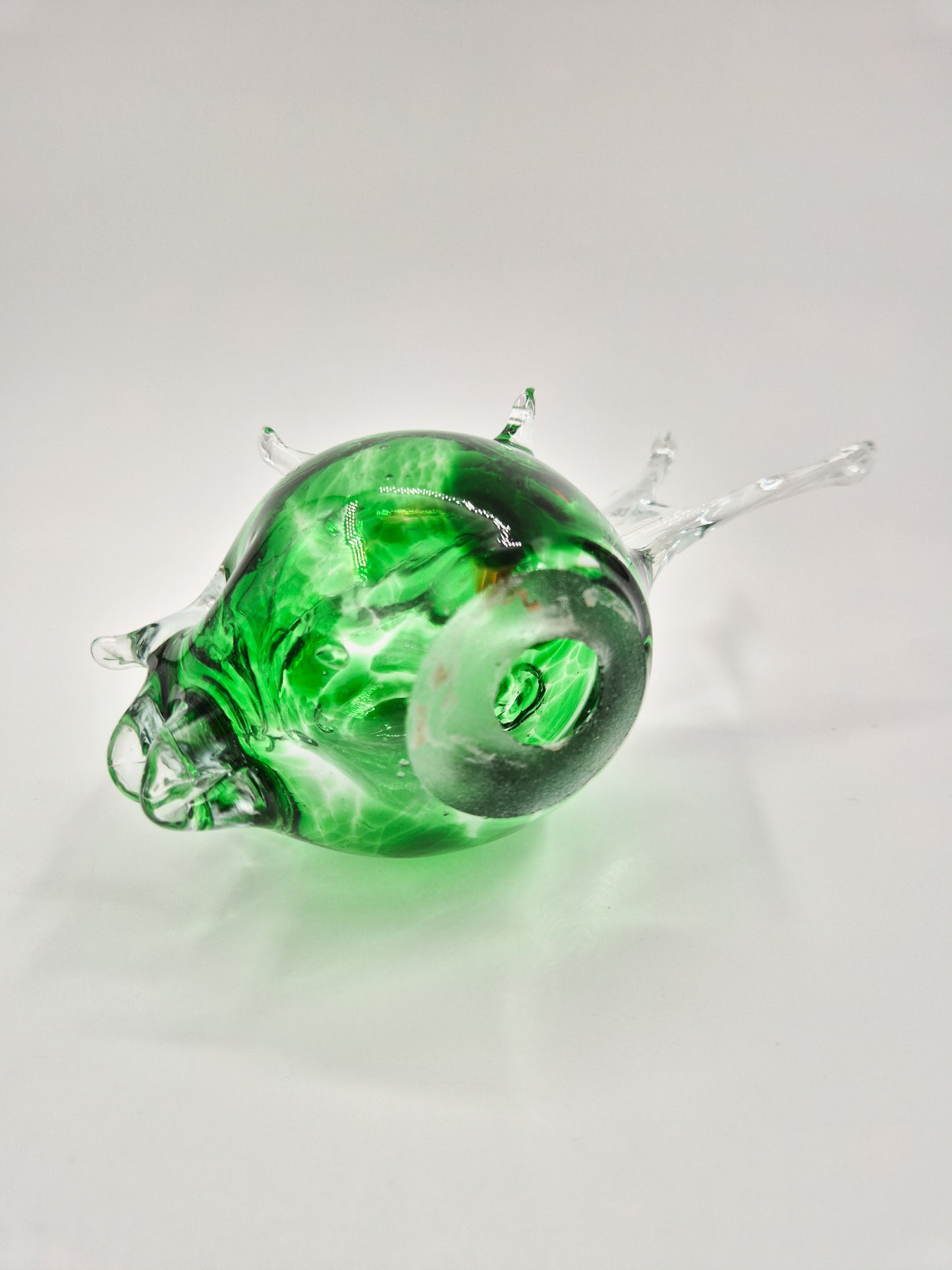 Vintage Studio Art Glass Fish – Hand Blown Green & Clear Glass Sculpture