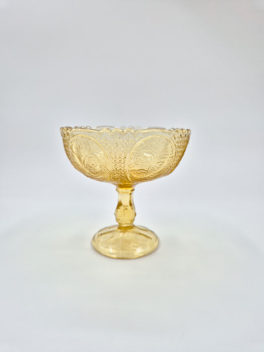 Vintage Olympia Amber Glass Compote Bowl – Pressed Glass Pedestal Dessert Bowl